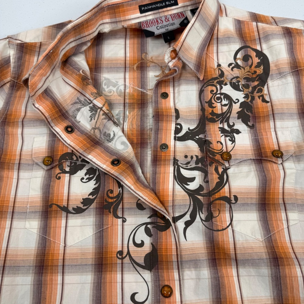 Vtg 90s Brooks & Dunn Panhandle Slim‎ Women's L Western Pearl Snap Shirt Plaid - Picture 9 of 9